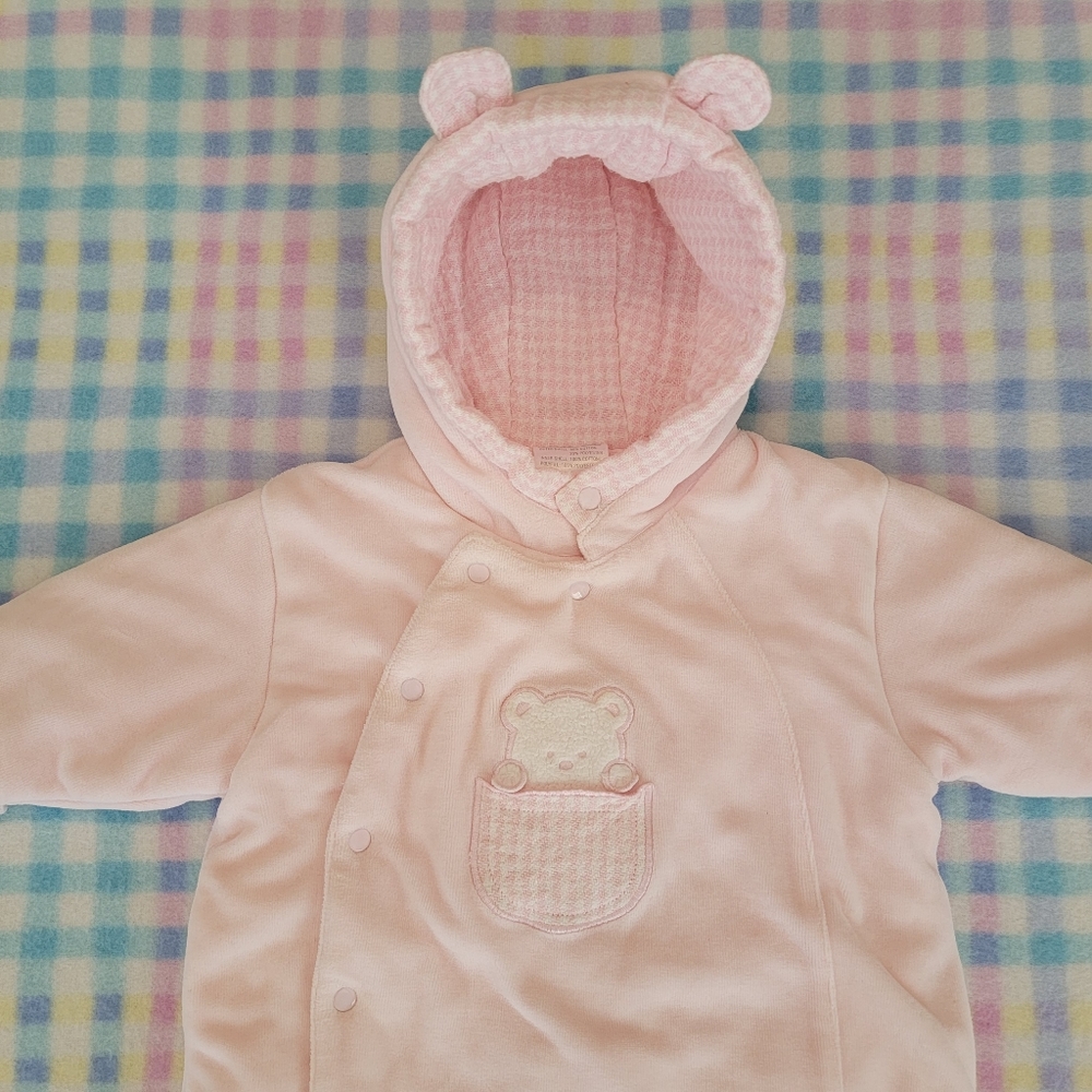 MINIBASIX ♡ Sweet Vintage Pink 'n White Baby Girl Velvet Teddy Bear Bunting 0-3M - Picture 5 of 17